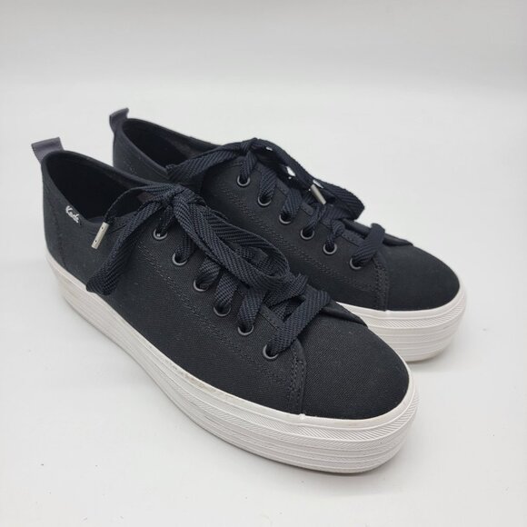 Keds Shoes Womens 9 Platform Sneakers Black Canvas Lace Up Round Toe Comfort - Picture 1 of 8